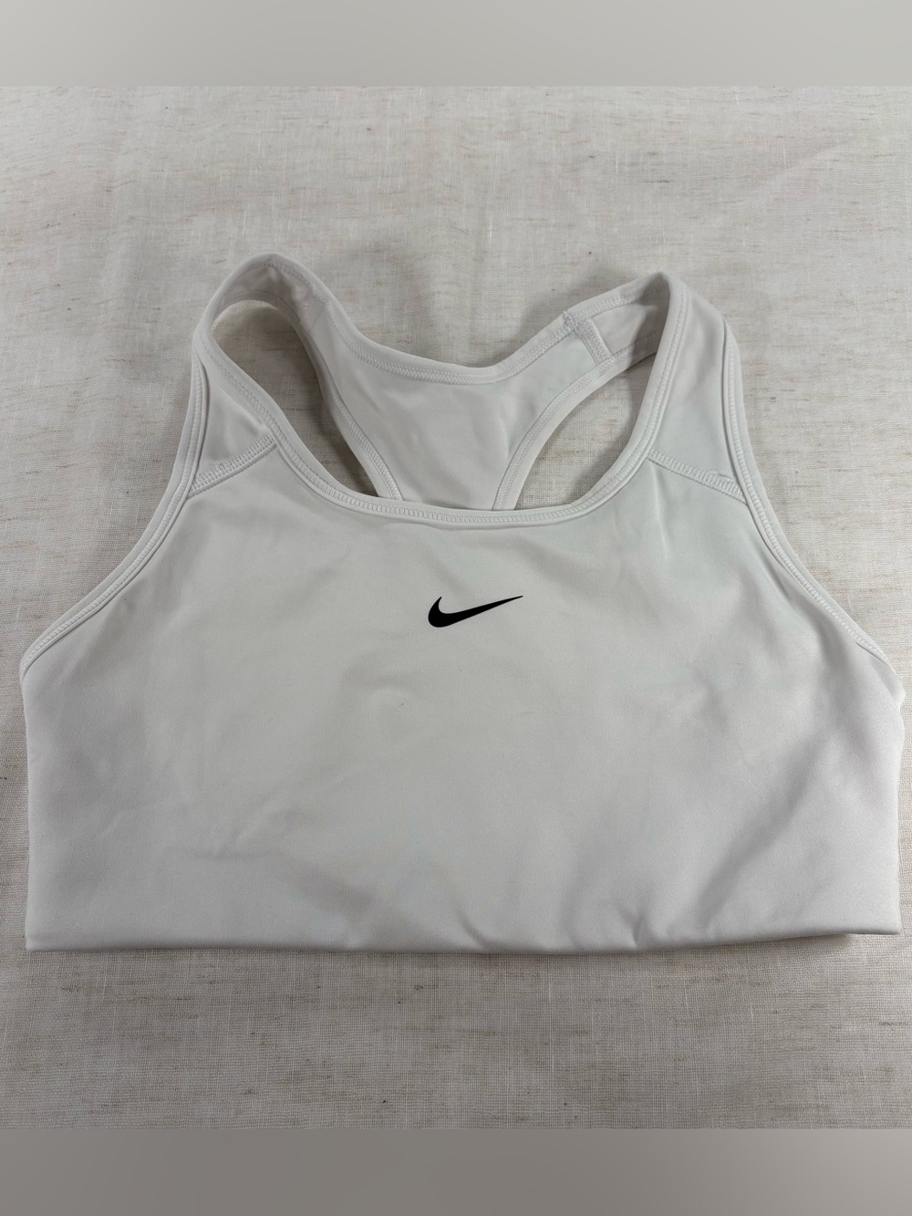 Nike White Racerback Sports Crop with Black Swoosh
